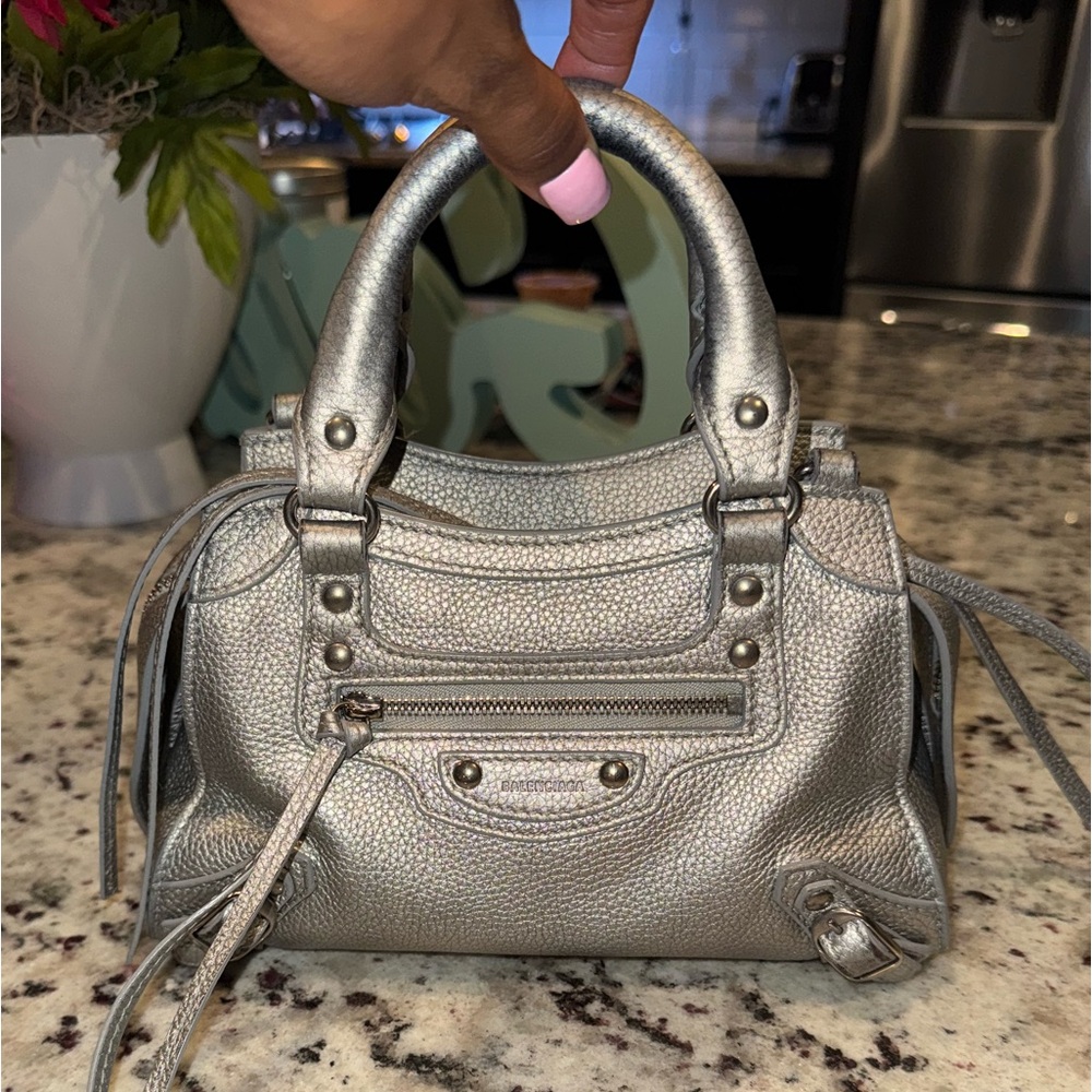 Balenciaga Silver Mini Neo Classic Bag